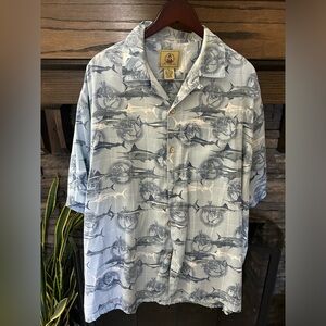Joe Marlin Men's  X L Hawaiian Tropical Short Sleeve Shirt Tropical Aloha Sharks